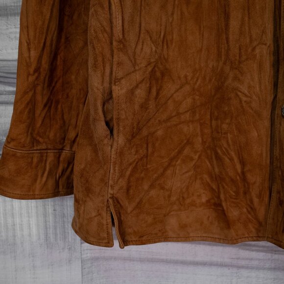 Brooks Brothers Men's Brown Suede Leather Button Up Overshirt - Picture 5 of 7